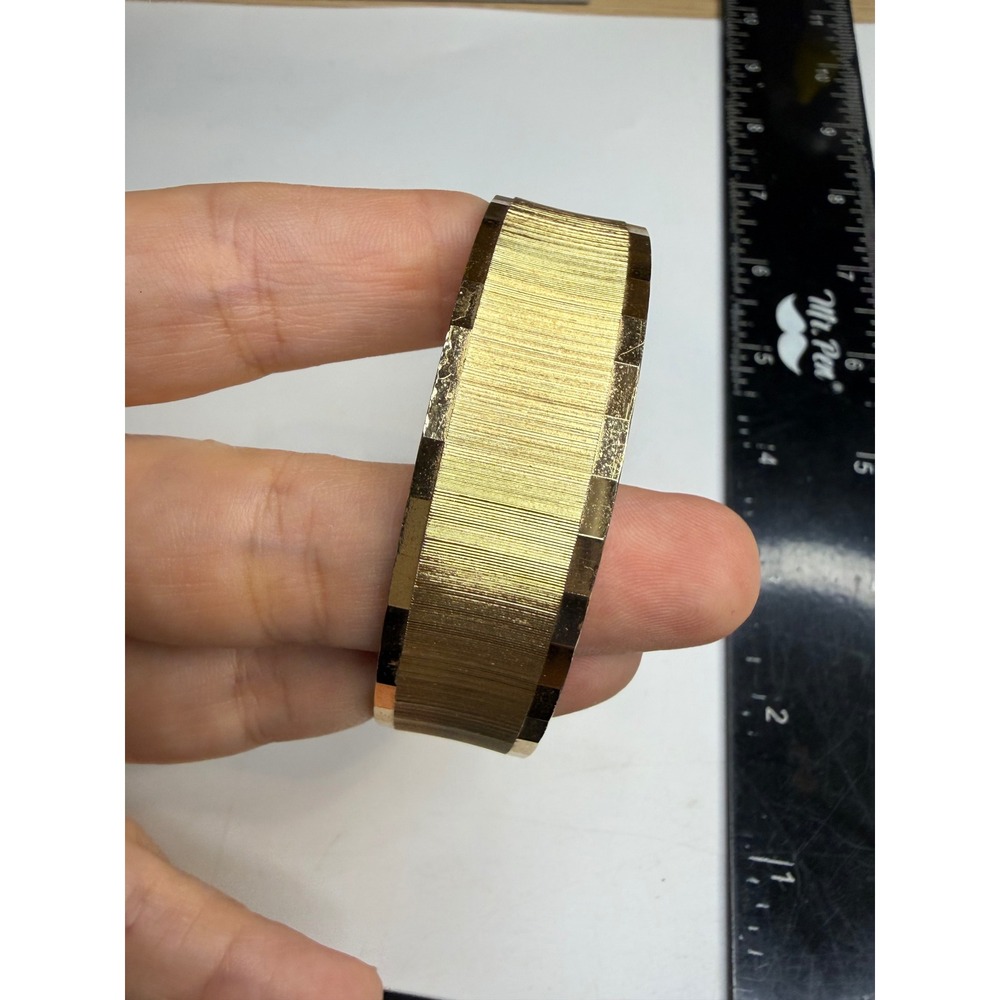 Monet Gold Tone Ribbed Textured Bangle Bracelet Faceted Edge Signed
